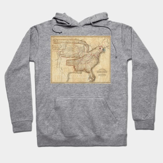 Vintage United States Eagle Map (1833) Hoodie by Bravuramedia